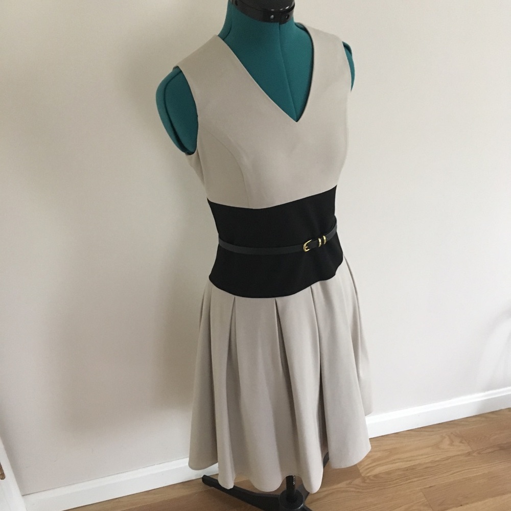 Calvin Klein Tan and Black Flare Dress